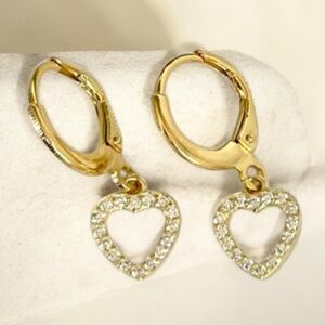 🛍️ Gold & Crystal Heart Cut Out Huggie Earrings